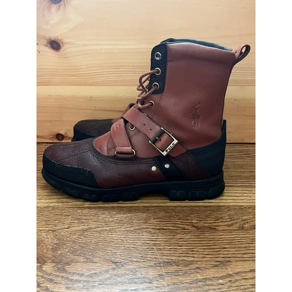 Polo Ralph Lauren Tavin Leather Shearling Duck Boots Mens 12D Brown 0862